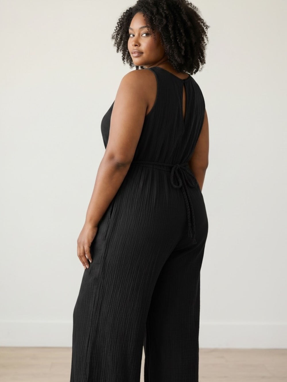 Universal Thread - NWT - Black Sleeveless V-Neck Jumpsuit with Braided Tie - Picture 3 of 5